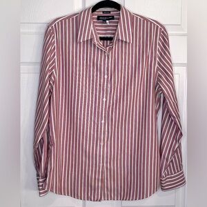 Jones New York Red/Black/White Striped Button Down Shirt - Non-iron - Sz. Large